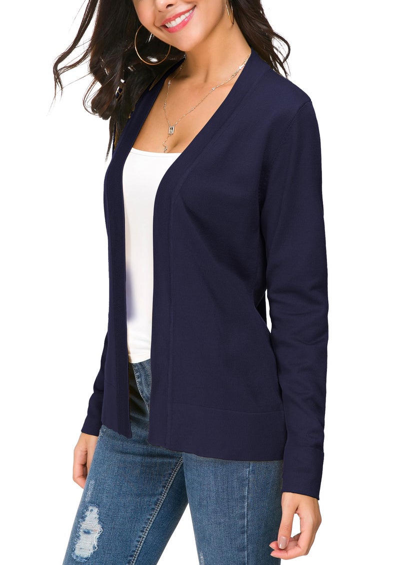 EXCHIC Women's Long Sleeve Open Front Cardigan Sweater Lightweight Casual Knit Sweaters (Navy Blue, Large) - Image 4
